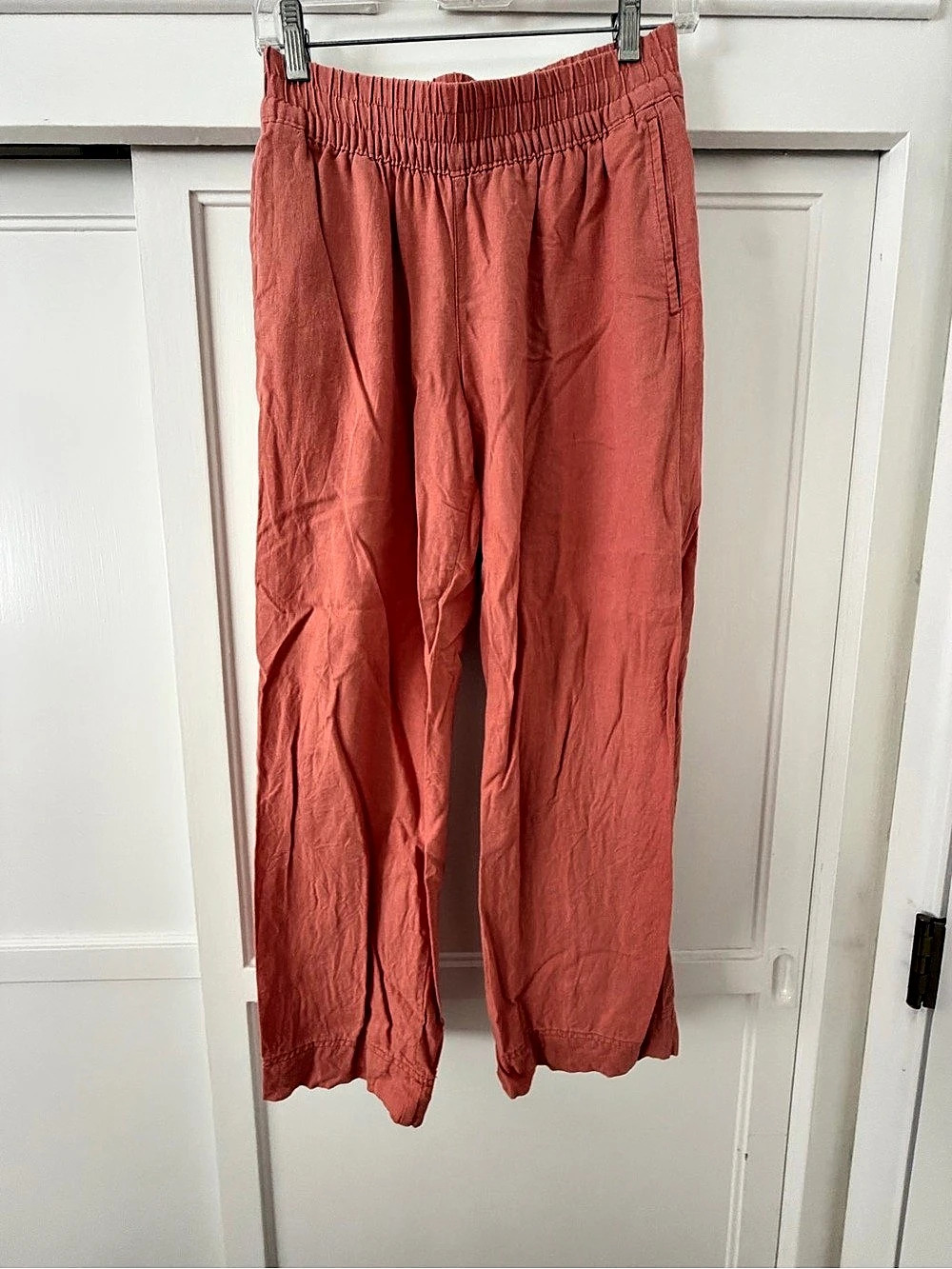 Old Navy High-Waisted Linen-Blend Wide-Leg Pants Pink/Salmon XS Petite